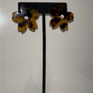 leopard print studded flower earrings